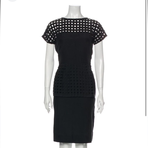 Lela rose / black lattice lace short sleeve grid midi peplum dress 6 - Picture 2 of 6